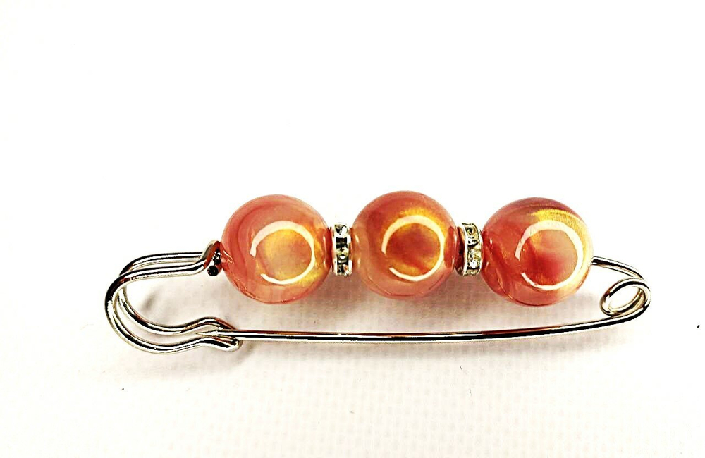 Булавка брошь "Сердоликовые камешки" для кардигана,пальто, шарфа, платка, костюмов, одежды. Цвет сердоликовый