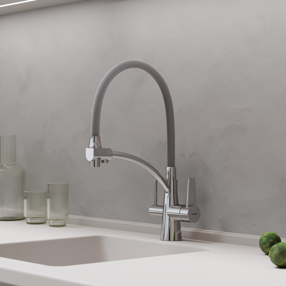 Смеситель для кухни Sancos Eri с гибким изливом, цвет хром/серый, арт. SC4001CH