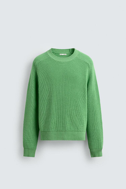 ZARA ДЖЕМПЕР ИЗ ХЛОПКА И КАШЕМИРА, ЗЕЛЕНЫЙ