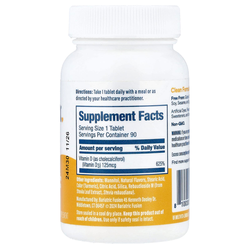 Bariatric Fusion, витамин D, Quick Melt, лимон и цитрус, 90 таблеток (125 мкг в 1 таблетке)