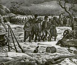 Харламов С.М. (род. 1942) . Отступление французов (в 1812 году). Линогравюра, 1987.