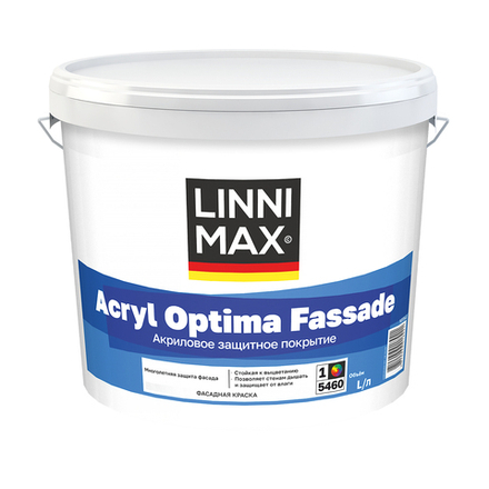 Краска фасадная Linnimax Acryl Optima Fassade, матовая, база 1, белая, 2,5 л