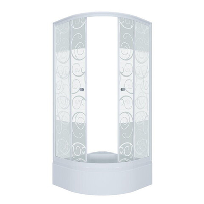 ДО "Стандарт 100*100 В"  1/4 круга, сред. подд., Аква, Узоры, Белый  (3 места+сифон D50мм)