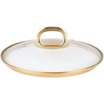 Крышка стеклянная 240мм, с ободом и пароотводом из нерж. стали под золото и ручкой-кнопкой