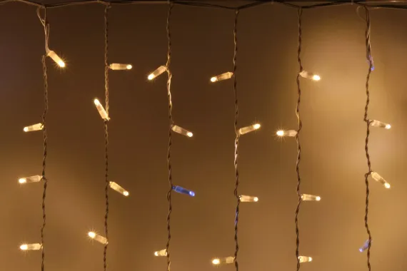 Светодиодный занавес 300 теплых белых LED ламп, 2*1.5 м., мерцание, белый провод ПВХ, Teamprof (TPF-CS2*1.5F-CW/WW)