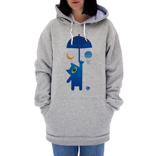 Худи Кот с зонтом Серый - фото 1