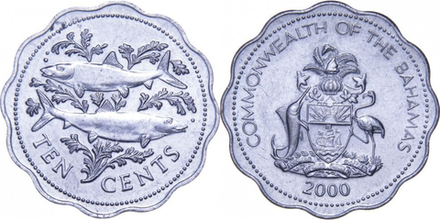 Багамы 10 центов, 1974 - 2005 Альбула XF