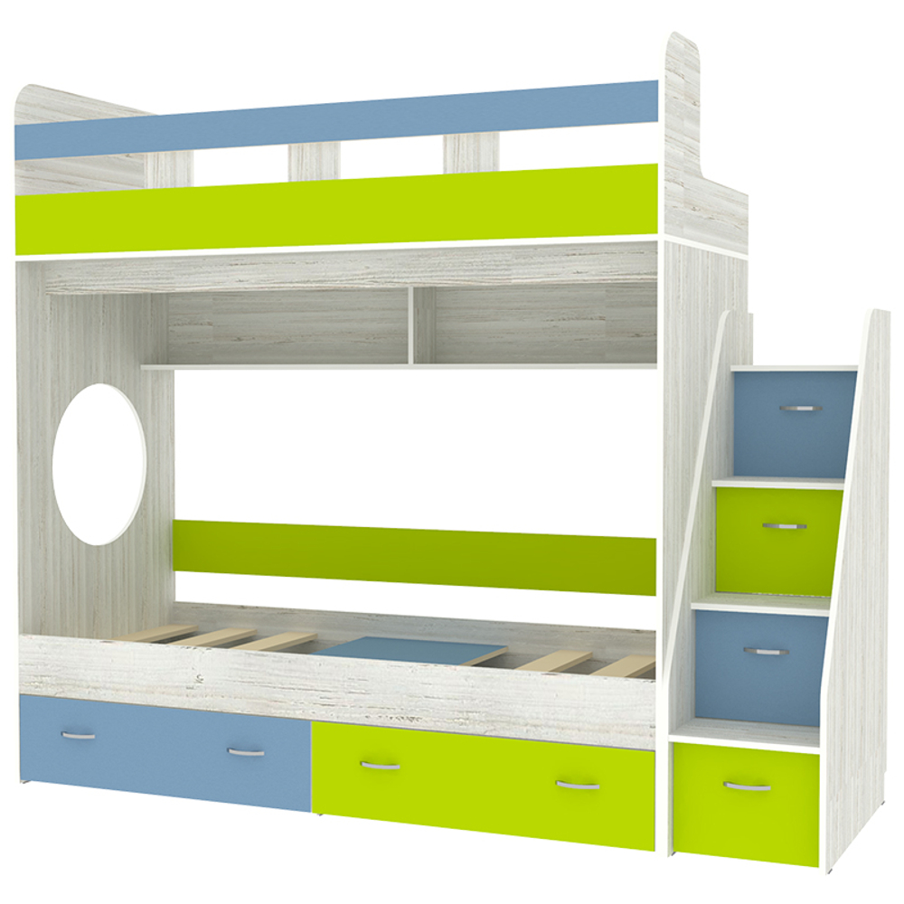 Двухъярусная кровать КарИВи Юниор 1 80х190 Винтерберг Голубой, Лайм
