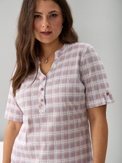 Блузка БЛ-122/клетка-бежевоголубая