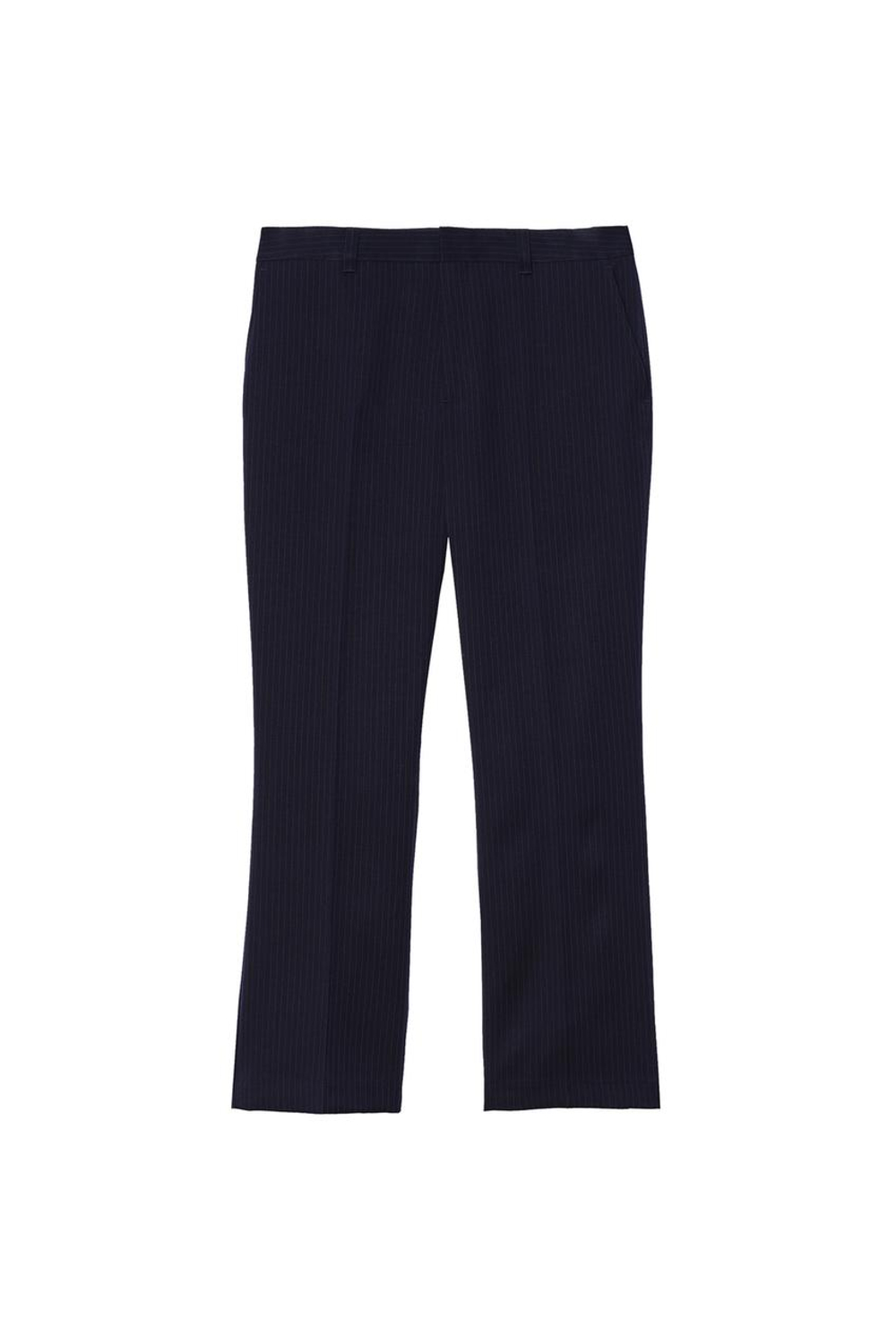 ZARA X BENITO ANTONIO КОСТЮМНЫЕ БРЮКИ-КЛЕШ В ТОНКУЮ ПОЛОСКУ, ТЕМНО-СИНИЙ