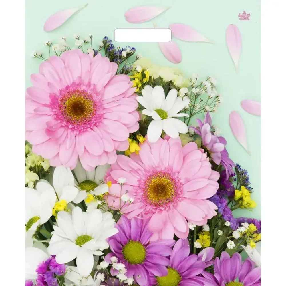 Пакет ПЭ с вырубной ручкой 38+6см(Нежные герберы) Глянцевый Тик (комплект 50 шт)