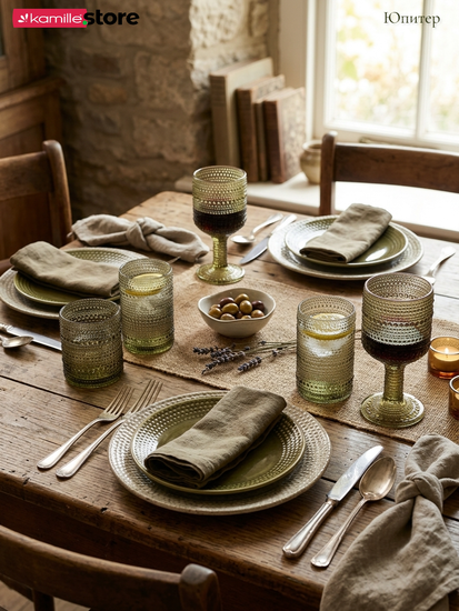 Набор бокалов 300 мл. 6 шт., стекло с фактурным орнаментом, коллекция Юпитер