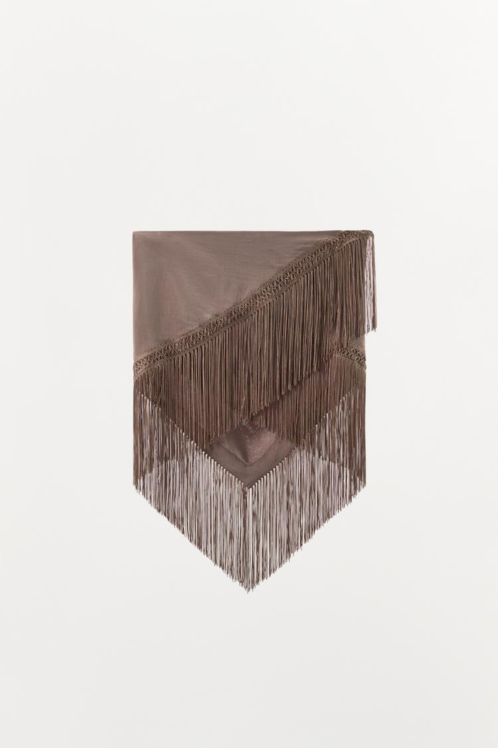ZARA ПЛАТОК ИЗ ВИСКОЗЫ С БАХРОМОЙ, СВЕТЛО-КОРИЧНЕВЫЙ