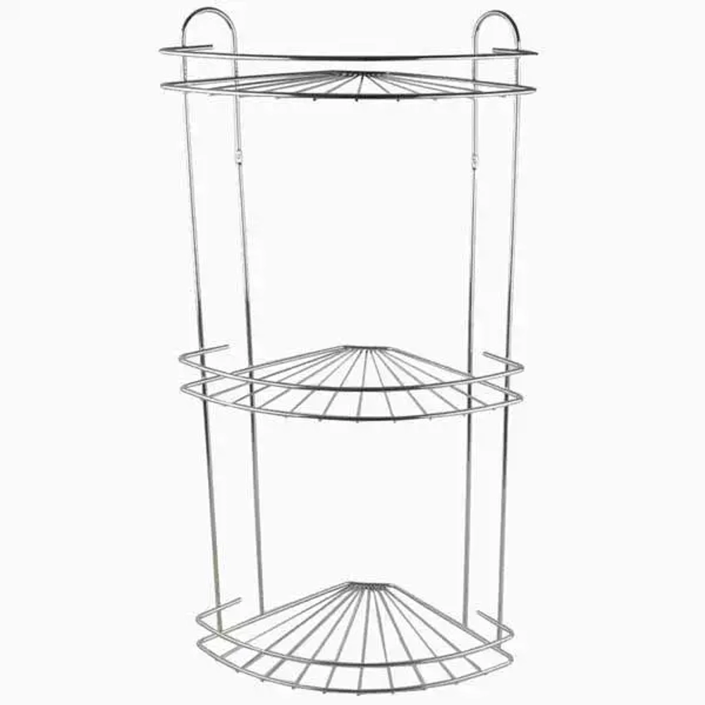 Полка для ванной угловая 3-х ярусная радиальная мелкая (хром)