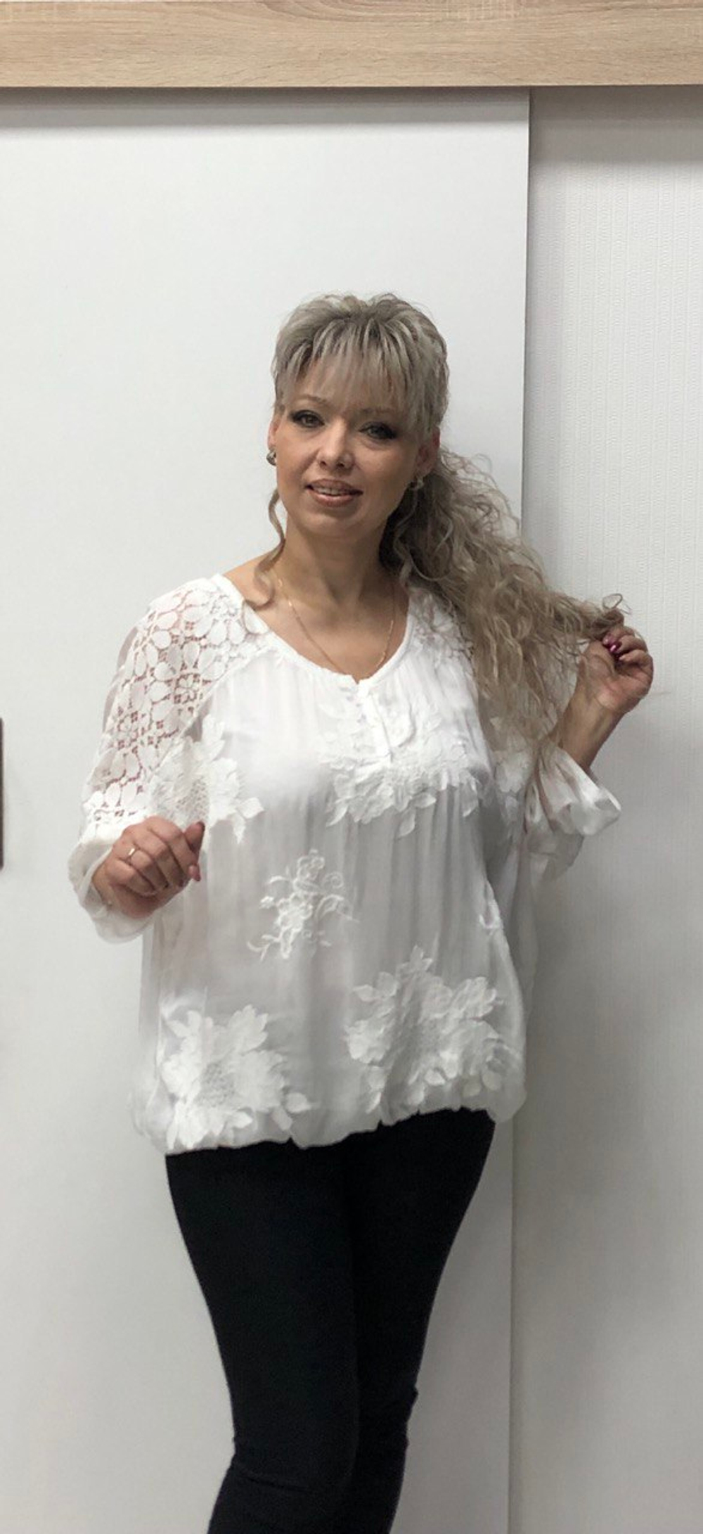 Двойной итальянский белый блузон с кружевами