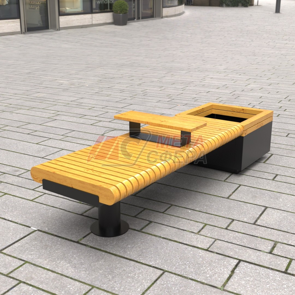 Лавка Rail Road 01 с вазоном и подлокотником