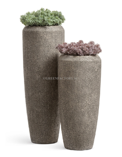 Кашпо TREEZ Effectory - серия Volcano - Высокий конус Design - Серо-коричневый туф