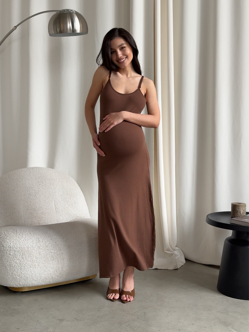 Комплект трикотажный, платье на бретелях и длинная накидка