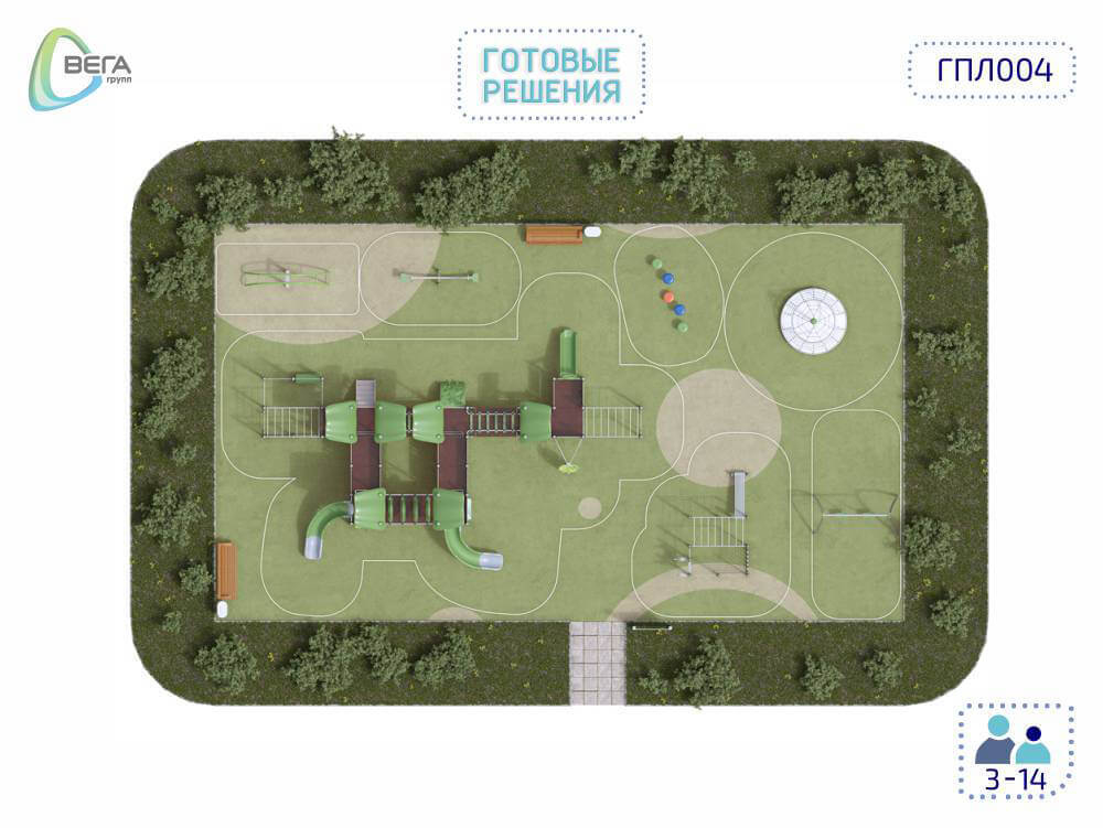 Игровая площадка для детей от 3 до 14 лет ГПЛ04