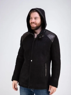 Дубленка мужская натуральная зимняя с капюшоном Турция