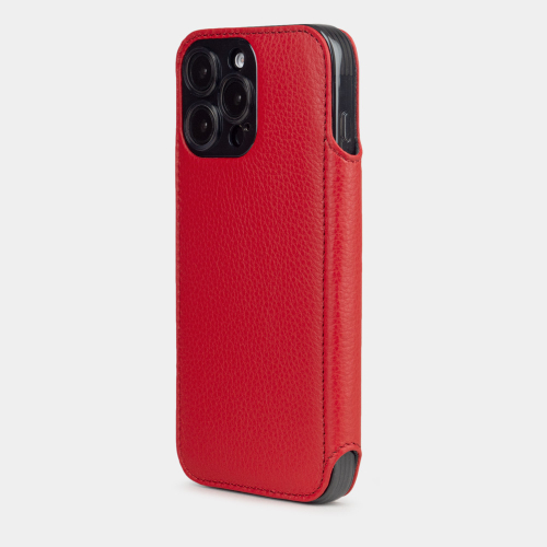Чехол-книжка кожаная для iPhone 16 Pro, теленок красного цвета