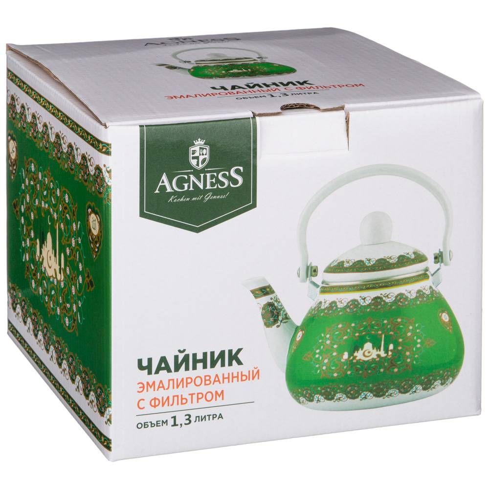 ЧАЙНИК AGNESS ЭМАЛИРОВАННЫЙ СО СЪЕМНЫМ ФИЛЬТРОМ ИЗ НЖС, СЕРИЯ СУРА, 1,3 Л