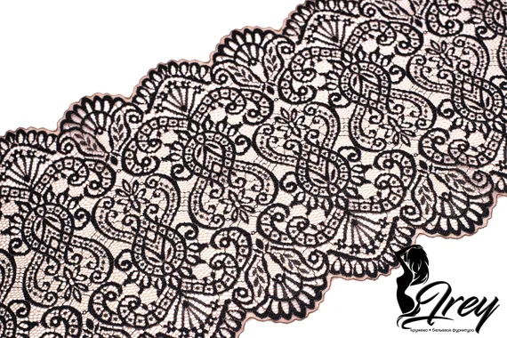 03-251 ОПТ Кружево эластичное 22 см, кофе с молоком/черный