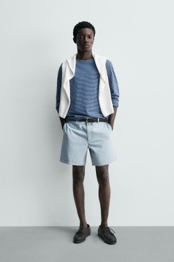 ZARA ДЖИНСОВЫЕ ШОРТЫ-ЧИНОСЫ, ГОЛУБОЙ