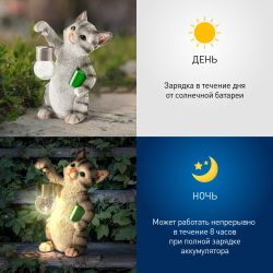 Светильник уличный ЭРА ERASF22-10 на солнечной батарее садовый Умный кот 28 см | Садовые декоративные светильники