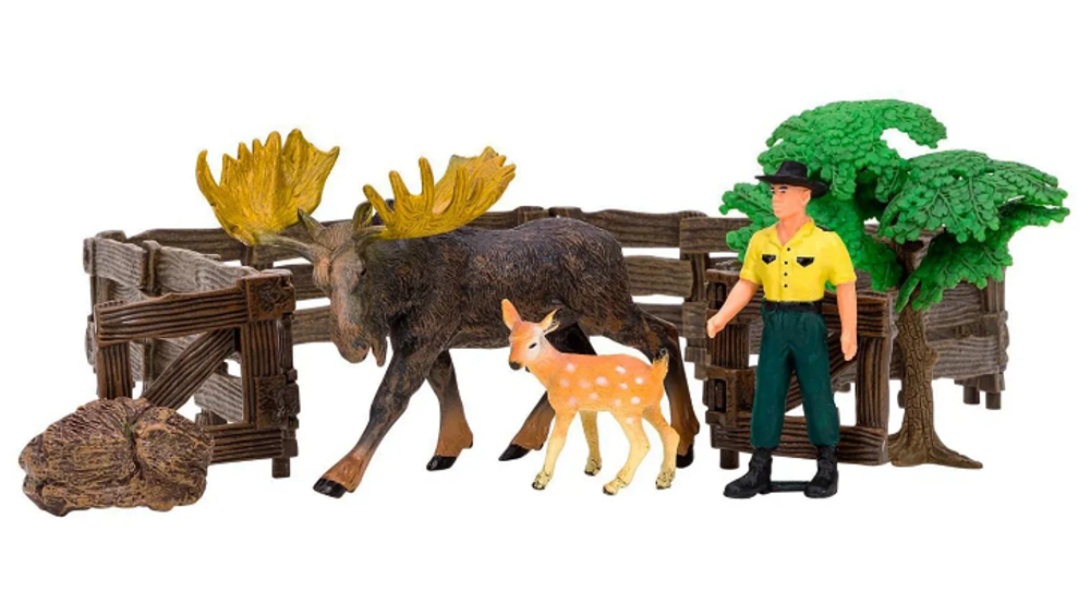 Игровой набор Masai Mara Мир диких животных: лось, олененок, фермер, дерево, забор