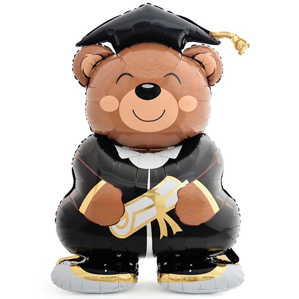 Шар 3D (58''/147 см) Фигура на подставке, Мишка Выпускник, 1 шт. в уп.