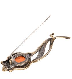 AM-2403 Брошь «Тюльпан Вечной любви» (латунь, янтарь)