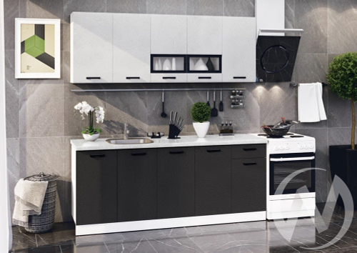 Кухня Рио 2;0м (белый/пластер бьянко; пластер блэк/кастилло темный)