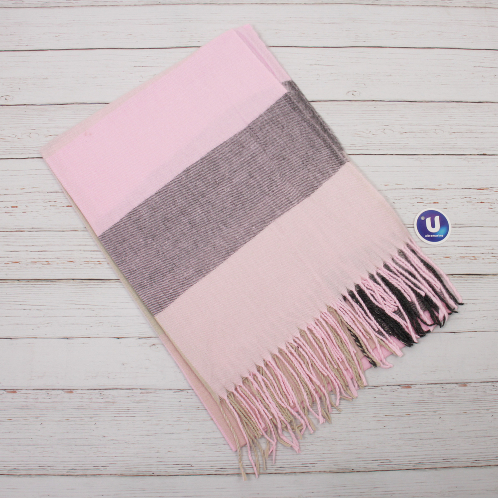 Палантин - шарф «ZIMA», принт в клетку, цвет розовый/серый, 180*70см (230гр)