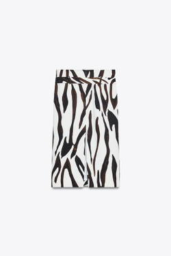 ZARA ЮБКА-КАРАНДАШ С АНИМАЛИСТИЧЕСКИМ ПРИНТОМ ZW COLLECTION, ЭКРЮ / ЧЕРНЫЙ