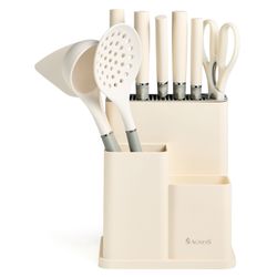 НАБОР AGNESS ИЗ 11ПР: 5 НОЖЕЙ,ПОЛОВНИК,ЛОПАТКА,ШУМОВКА,ПОДСТАВКА,НОЖЕТОЧКА,НОЖНИЦЫ, ЦВЕТ:БЕЛЫЙ/СЕРЫЙ