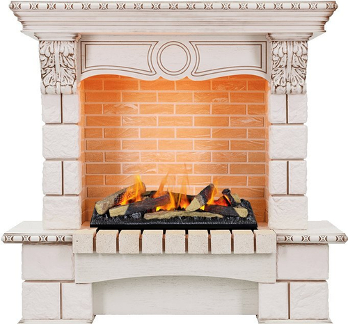 Каминокомплект Pierre Luxe - Слоновая кость / Шампань (Высота 1035мм) с очагом Cassette 600 LNH-INT (с дровами)