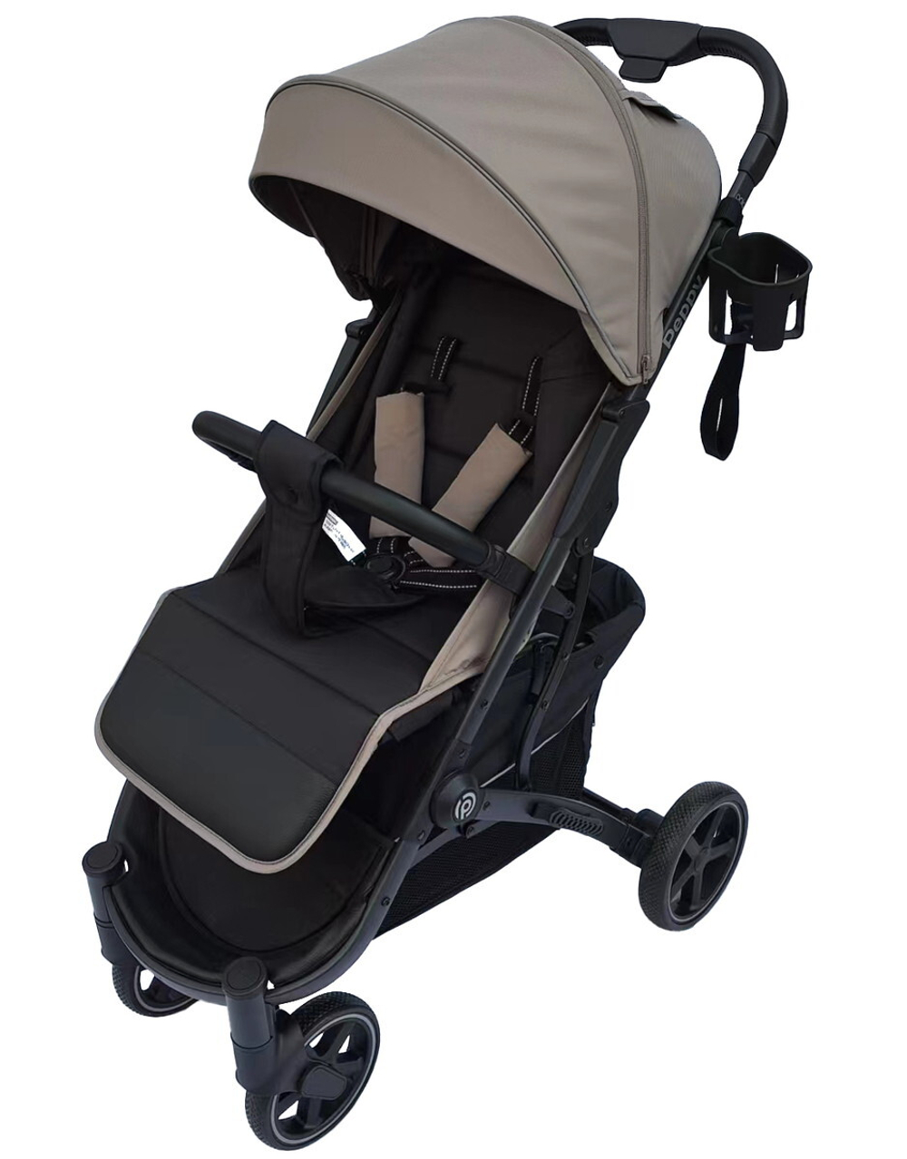 Коляска прогулочная Peppy Polo sandstone черная рама, сумка