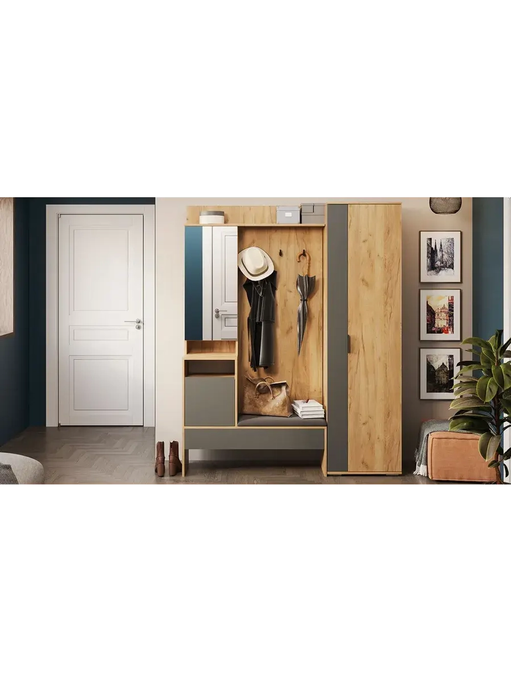 Прихожая с зеркалом Дуб Крафт золотой 159х35х200