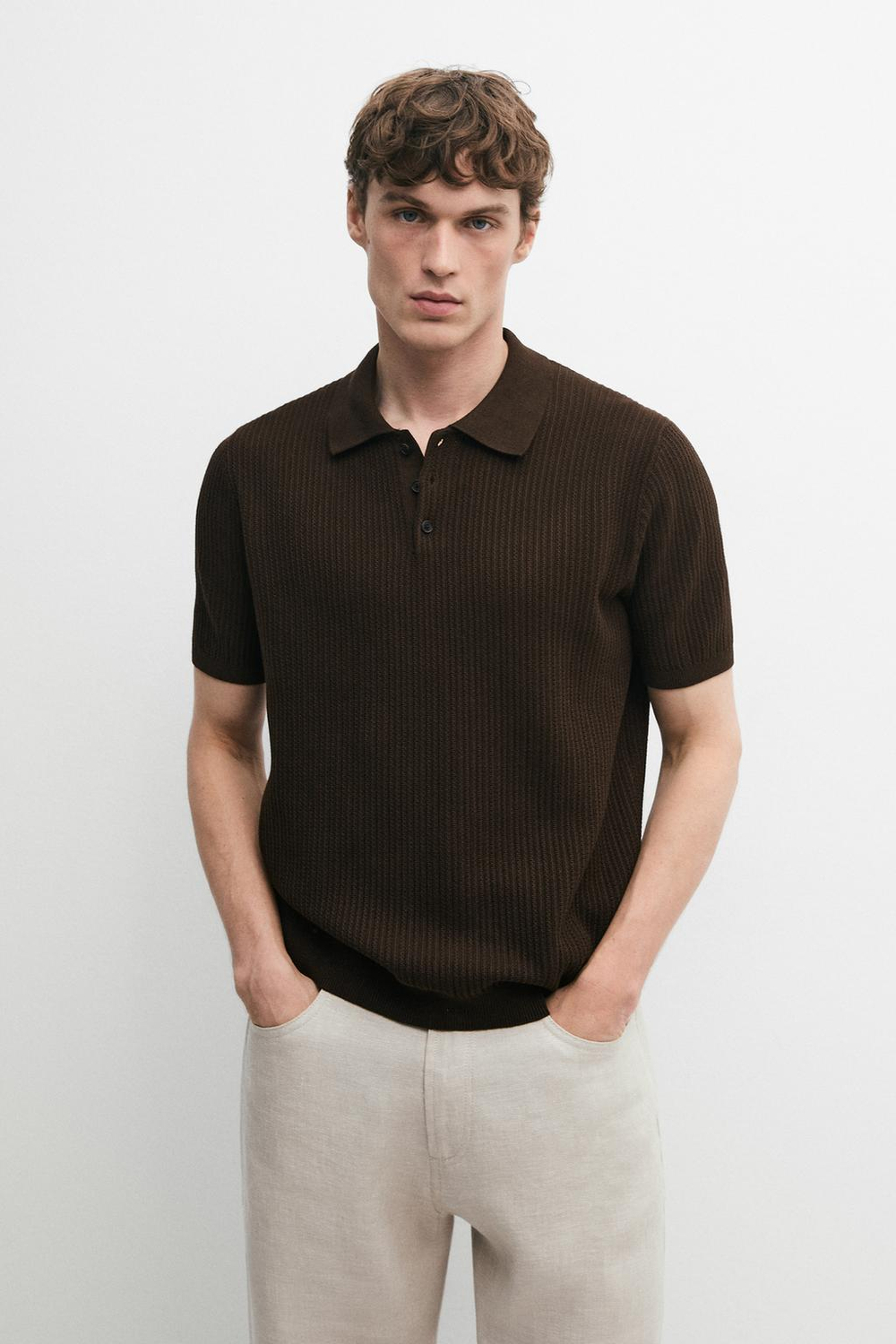 Massimo Dutti Поло из 100% хлопка, шоколадный