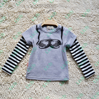 Лонгслив детский с рукавами в полоску и принтом очков