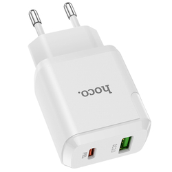 Адаптер питания Hoco N5 Favor dual port PD+QC 3.0 charger (USB: 5V max 3.0A/ 20Вт) Белый