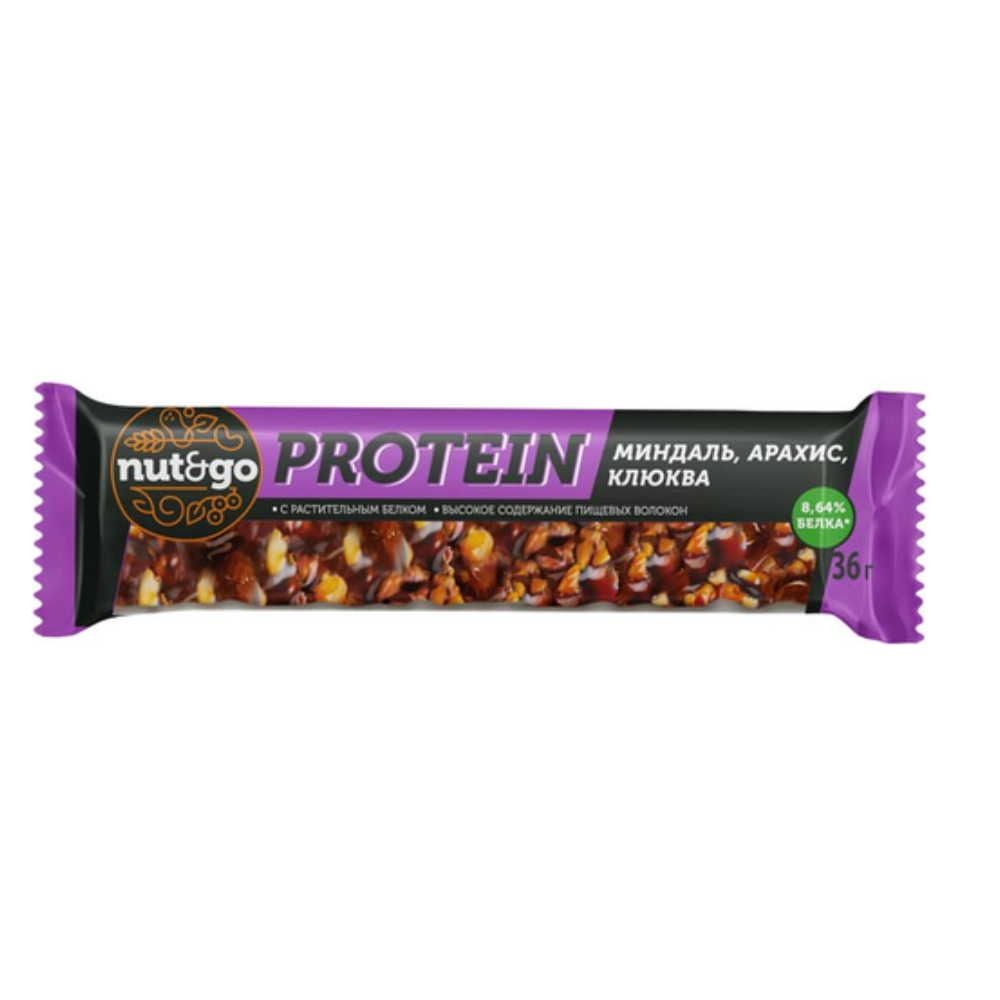 Батончик Nut go Protein миндаль арахис и клюква 36 гр