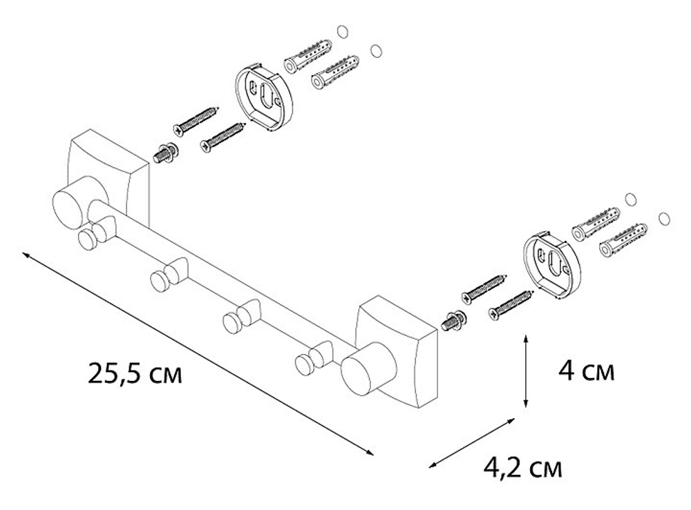 "KVADRO" Планка 4 крючка FX-61305-4 (к/к 10)
