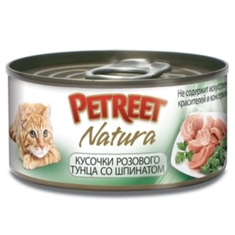 Petreet влажный корм для взрослых кошек кусочки розового тунца со шпинатом