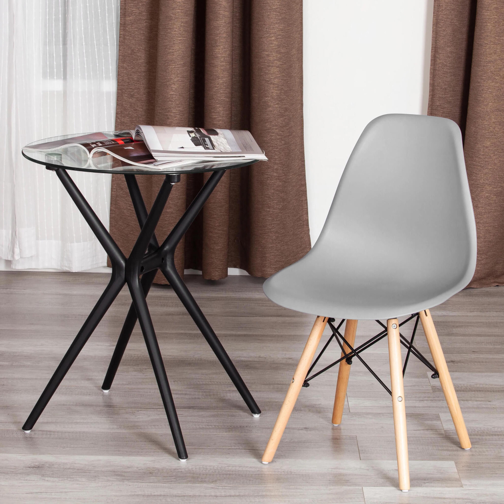 Стул CINDY (EAMES) (mod. 1801) дерево бук/металл/сиденье пластик, 45x51x82 см, Light grey (светло-серый)