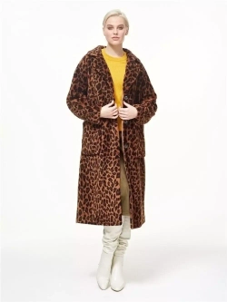 Шуба женская чебурашка тедди из шерсти мериноса, коричневый леопард, SilverFox
