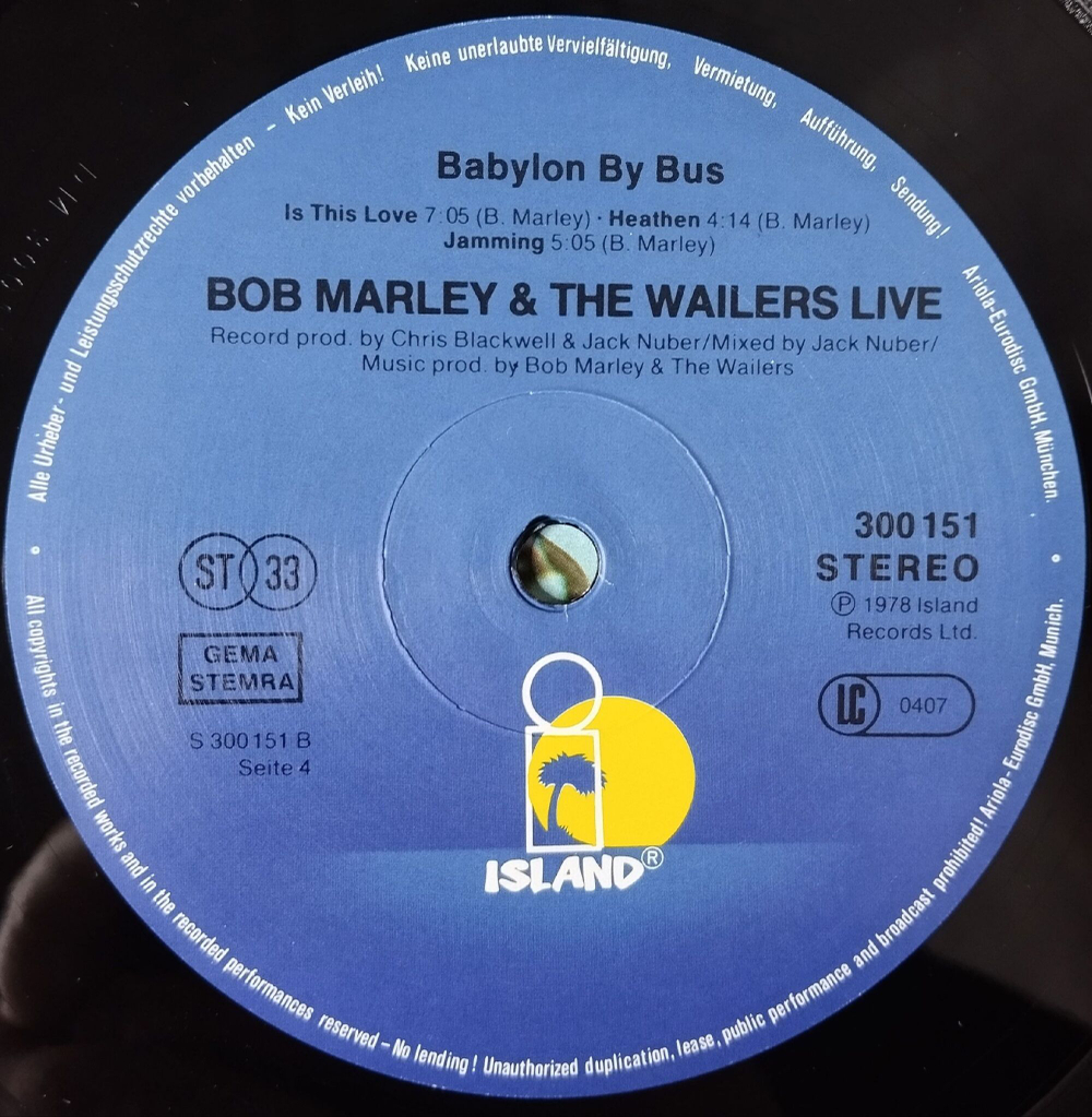 Винтажная виниловая пластинка LP Bob Marley and The Wailers Babylon By Bus (Germany 1978)