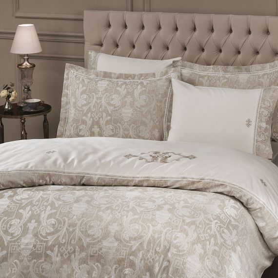 Постельное белье EMPERIUM кремовый лен жаккард  deluxe TIVOLYO HOME Турция
