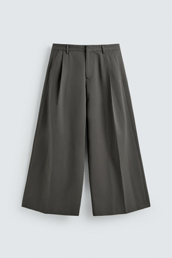 ZARA БРЮКИ WIDE FIT СО СКЛАДКАМИ, АНТРАЦИТОВО-СЕРЫЙ